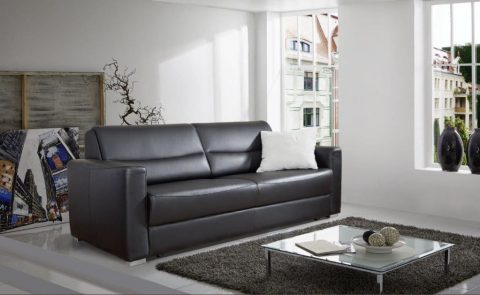 Schlafsofa BASTIAN Bezug Leder Bison black, Armteil links und rechts